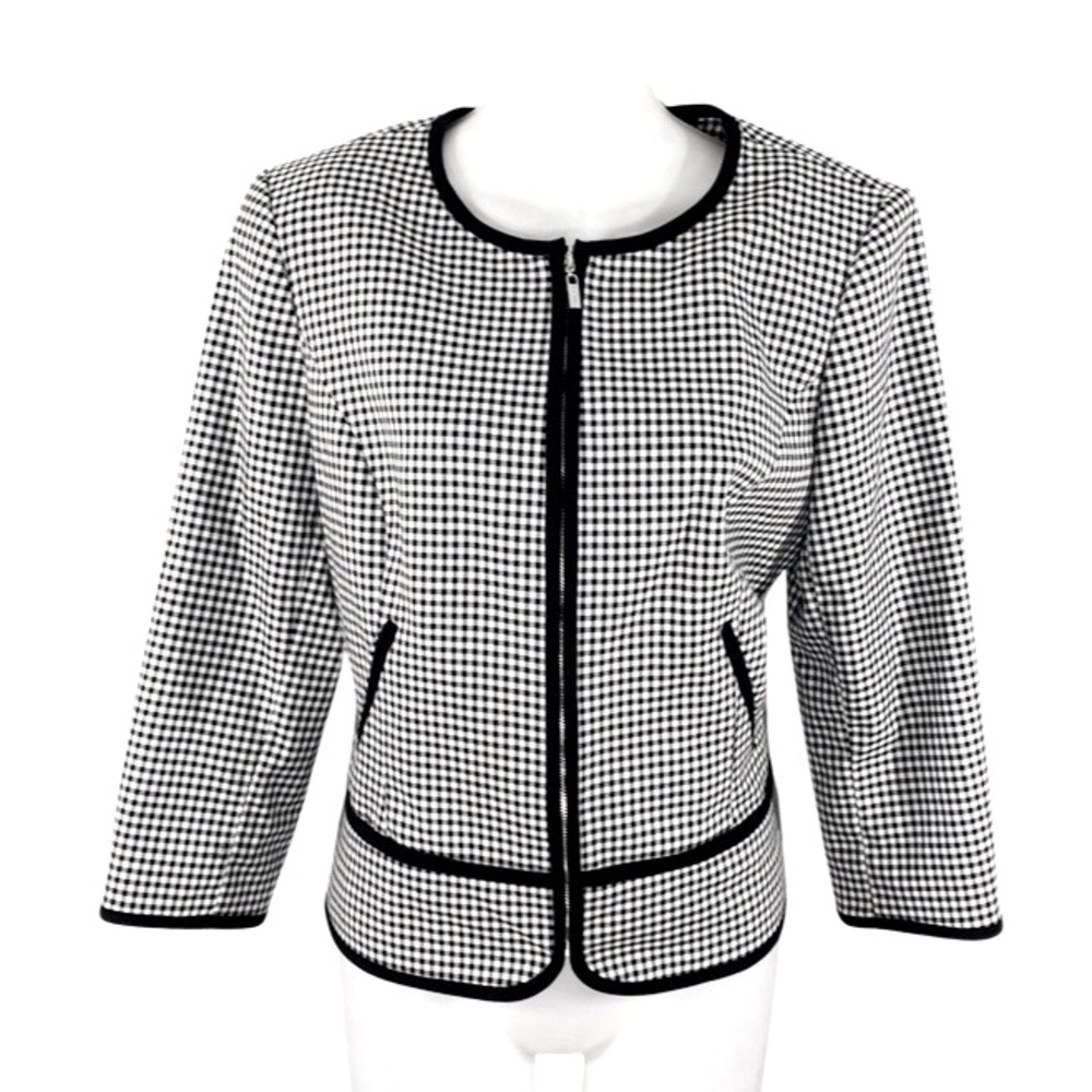 Calvin Klein black white gingham zip front jacket
